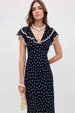 BNWT Rixo Bethea Layla Dot Navy Midi Dress Size  XS S L