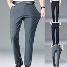 Men's Summer Work Trousers Thin Stretch Suit Pants Straight Leg Design