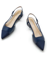 C.Paravano Navy Slingback Flats Sz 7 Pointed Toe Lambskin Insole Women  s