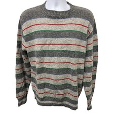 🧥 Vintage Jantzen Wool Sweater XL Gray Striped Made in USA 90s Cozy Knit