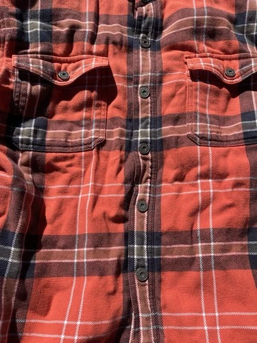 Duluth Trading Co. Men’s L Orange Plaid Flannel Lined Shacket Jacket Sherpa image 2