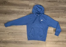 Nike Sportswear Club Embroidered Logo Performance Knit Hoodie Mens Small Blue