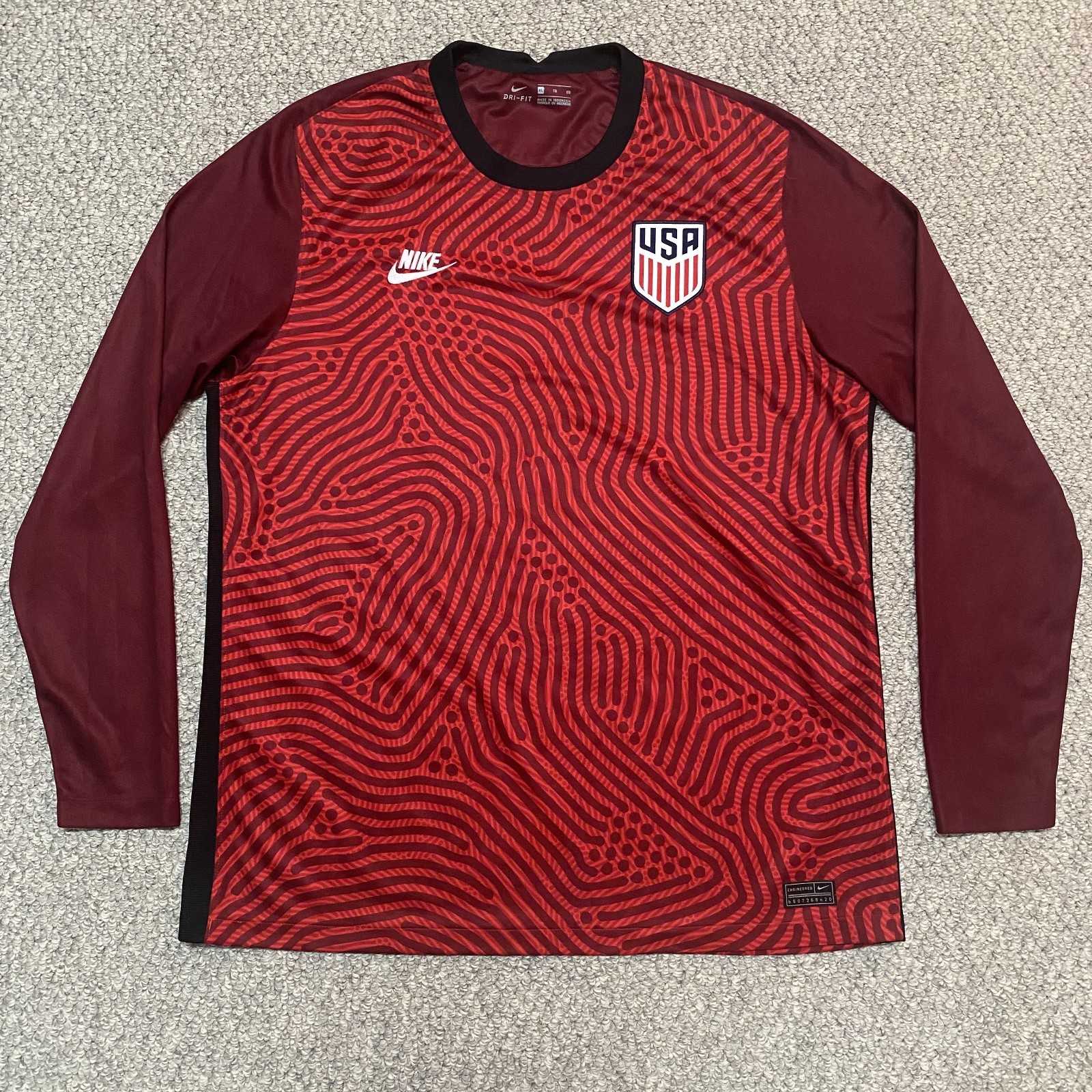 Nike USMNT Team USA Soccer Goalie Kit Jersey 2020 Long Sleeve Men's XL Red