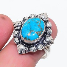 Copper Turquoise Gemstone 925 Sterling Silver Jewelry All Size Ring For Gift