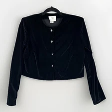 Vintage Vision Apparel Jacket Womens M Black Velvet Velour Crop Whimsigoth USA