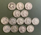 LOT OF 14 - WASHINGTON QUARTERS 90% SILVER CIRCULATED 1930'S-50'S S D