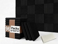96 Pack Acoustic Foam Panel Wedge Studio Soundproofing 1" x 12" x 12", Black