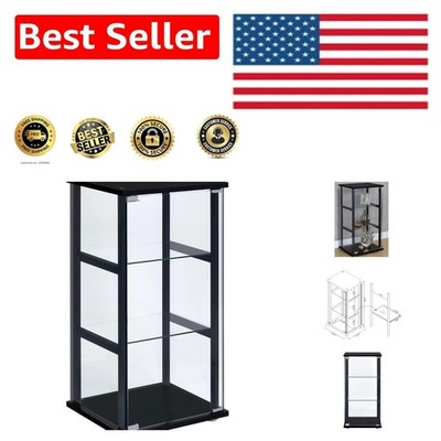 Elegant 34-Inch Black 3-Tier Curio Cabinet with Clear Glass Door Display
