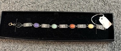 Vintage Bracelet Sterling Silver 925 Semi Precious Stones Gemstones Chinese New