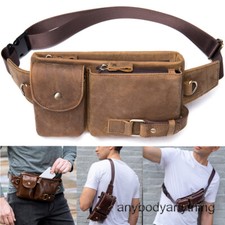 Men Genuine Leather Belt Bag Phone Pouch Shoulder Crossbody Waist Pack Chest Bag