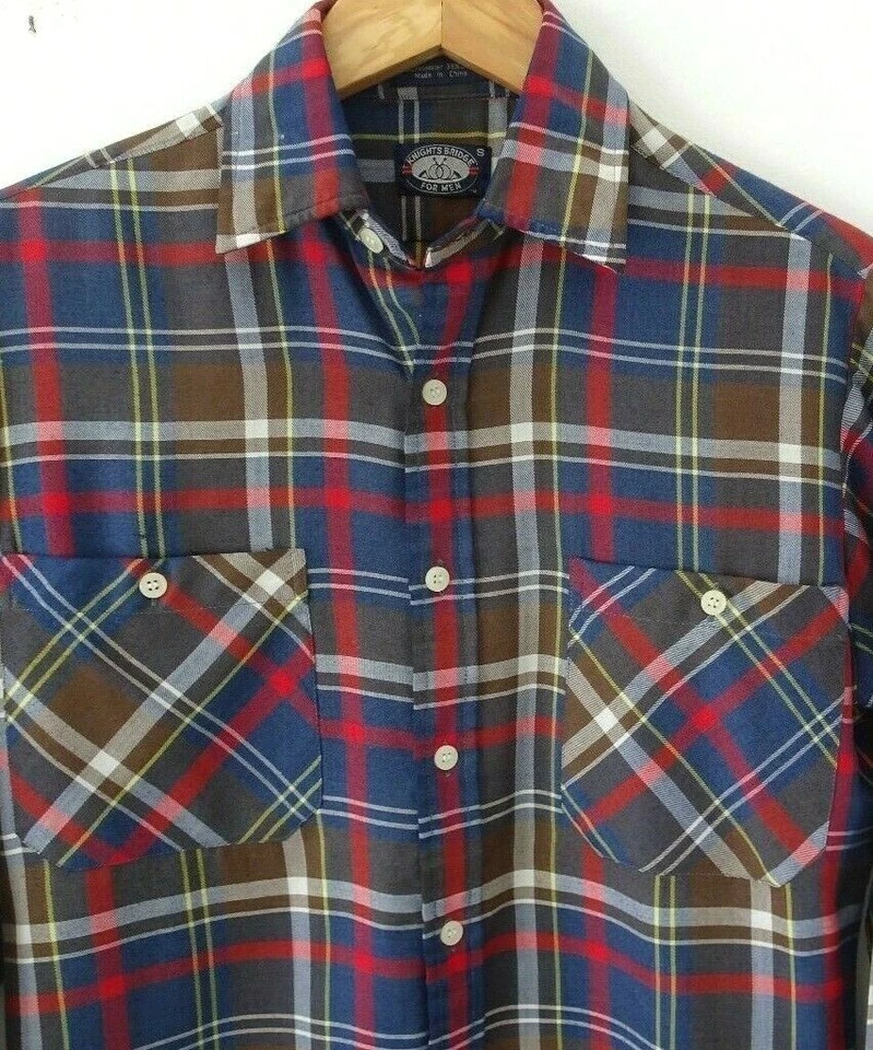 S Vtg 90s Knightsbridge Blue Red White Brown Plaid Lumberjack Thin 65/35 Shirt S - Image 2 of 4