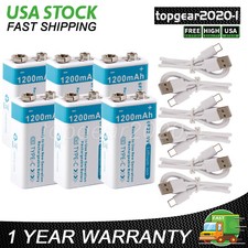 6x 9V 6F22 USB Battery 1200mAh 9Volt Li-ion Rechargeable Batteries Cable Box