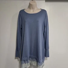 LOGO by Lori Goldstein Size M Blue Cotton Cashmere Tunic Sweater A272837 QVC