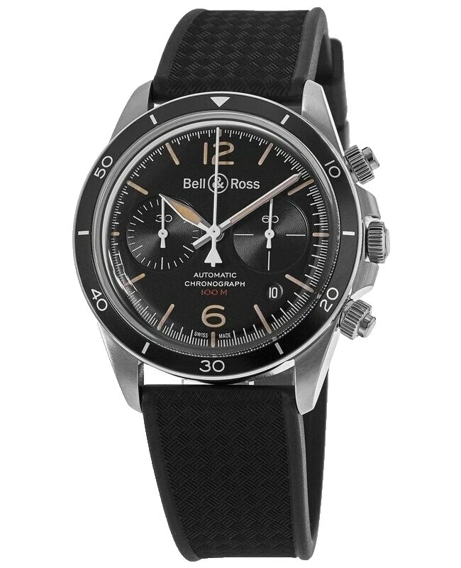 Bell & Ross Stainless Steel Rubber Band Wristwatches