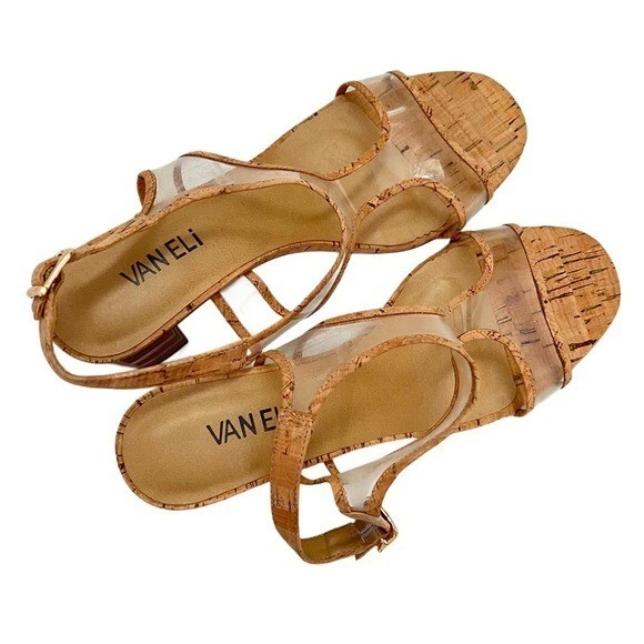 Vaneli PU 透明软木粗跟女式棕褐色米色凉鞋 8.5 — 第 2/4 张图片