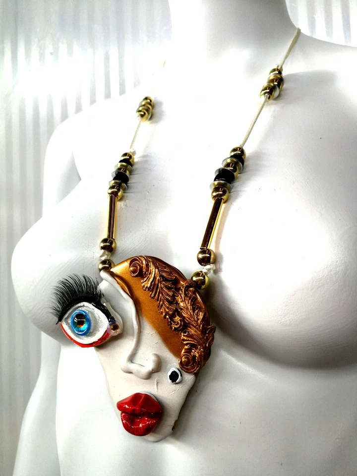 Grueso Joyería Lujo Collar Colgante Joyería Minimalista Mujer Cara Labios Ojo Foto 4 de 4