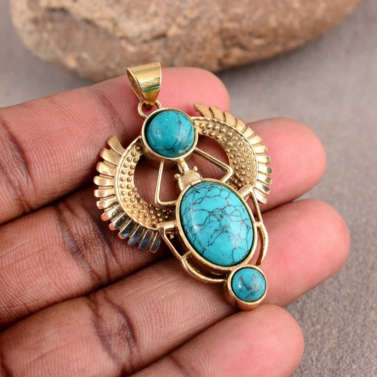 Golden Scarab Necklace turquoise Scarab Pendent Talisman jewelry /Third  Eye
