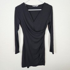 Lush Faux Wrap Long Sleeve Dress Black Small