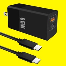 USB C Wall Charger 65W 2-Port Charging for Galaxy/Laptops Notebook Cellphones