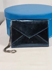 ROMYGOLD Metallic Blue Envelope Wallet/Clutch with Snake Chain Handle