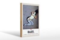 Holzschild Reise 20X30 Cm Basel Schweiz Nackte Frau Graffiti Schild Wooden Sign