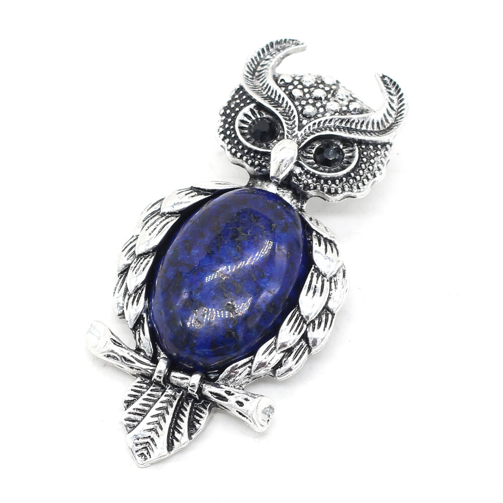 Broche hibou pierre naturelle lapis lazuli bleu pour accessoire de mode et veste femme