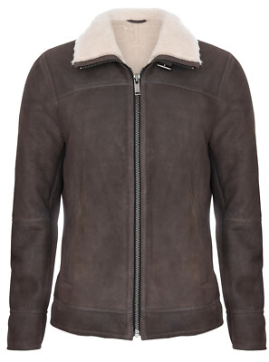Herren Braune Lammfell B3 Bomber Leder Fliegen Klassisch Kiste Jacke