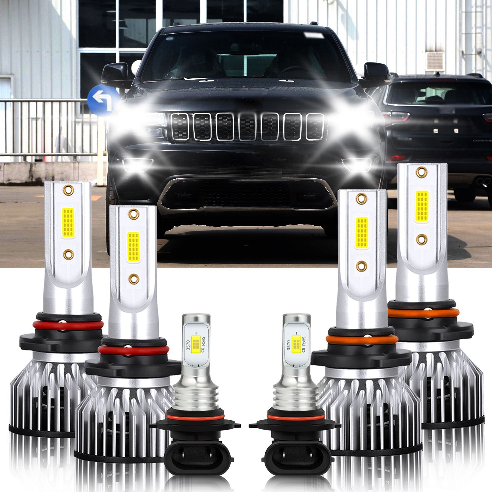 High-Performance 6000K LED Headlight Bulbs Hi/Lo Beam Fog Lights for Jeep Grand Cherokee 1999-2010