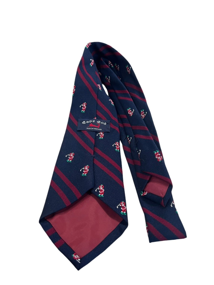 VINTAGE Cape Cod Neckwear Necktie Navy Santa Golfer Christmas Novelty Golf Tie View 4