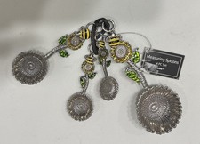 NWT:GANZ Metal Measuring Spoons Color Bumble Bee on Sunflower 4pc