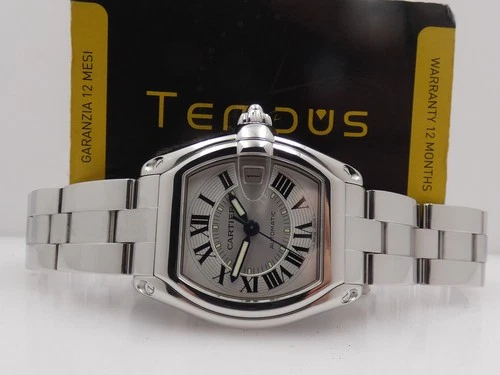 CARTIER ROADSTER 2510 SILVER AUTOMATIC DATE 2000'S STEEL W62025V3 WATCH