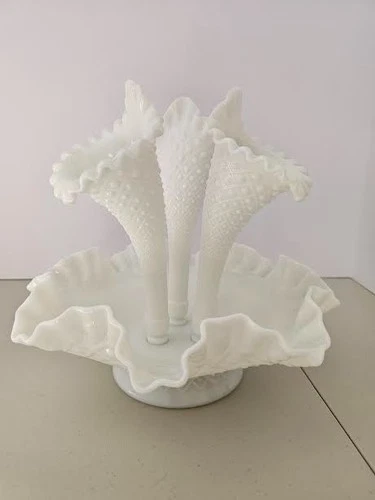 Fenton Art Glass Diamond Pattern Flower Epergne