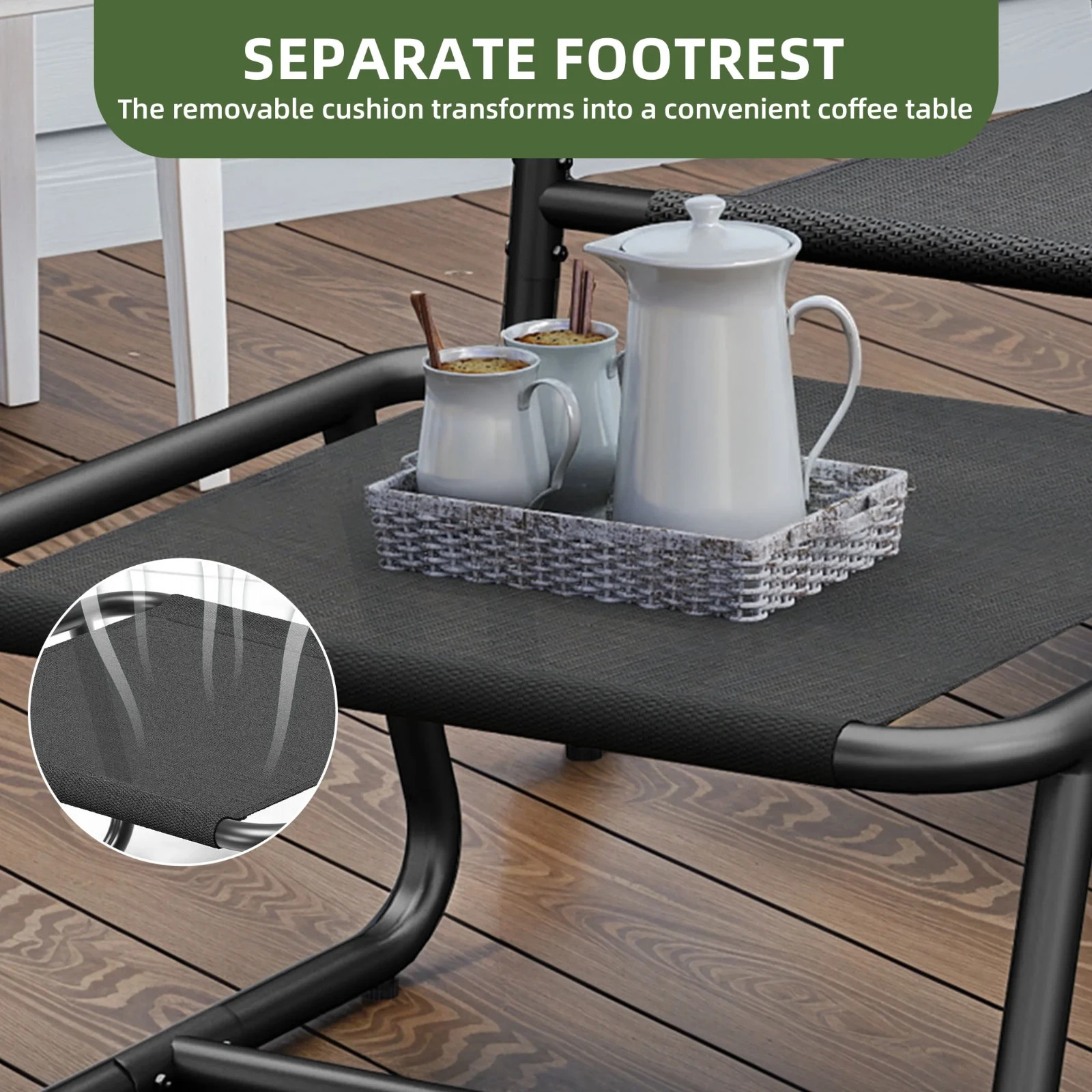 Uforic Patio Outdoor Lounge Chair with Ottoman, Comfy Sling Chair with Footstool