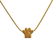 Paw Print Heart Pet Ashes Memorial Necklace For Dog Cat Ashes B-Gold