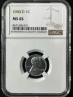 1943-D 1C  Lincoln Wheat One Cent NGC MS65    8671268-071