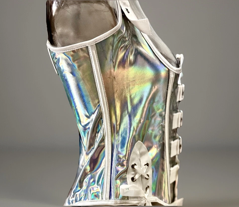 Encantador Corsé Para Mujer Retro Gótico Halter Imitación Cuero Bajo el Busto con Hebillas M Foto 3 de 4