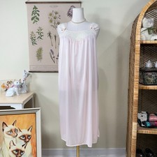 Vintage Pastel Pink Rose Lace Sheer Nightgown Romantic Coquette Cottage M L