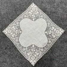 Antique Brussels Point de Gaze Lace Handkerchief Floral Linen Center 11"