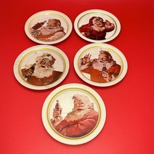 5 Vintage Coca-Cola Christmas Holiday Santa Claus Tin Coasters
