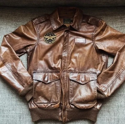 RARE POLO RALPH LAUREN A2 Farrington Leather Flight Jacket Cowhide Patches S RRL - Photo 1/4