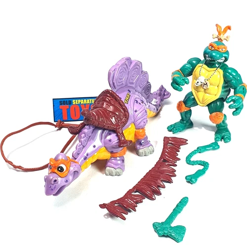 Vtg TMNT Cave Turtles MIKE & SILLY Stegosaurus figure 100% Complete RARE NICE
