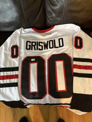 Chevy Chase Signed Clark Griswold Blackhawks Hockey Jersey Beckett COA