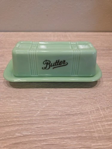 Jadeite Depression Style Glass Covered Butter Dish