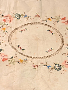 VTG W/tag 30” Sam Hedaya 100% Cotton Tablecloth Appliquéd/Embroidered/CutOut-VVG