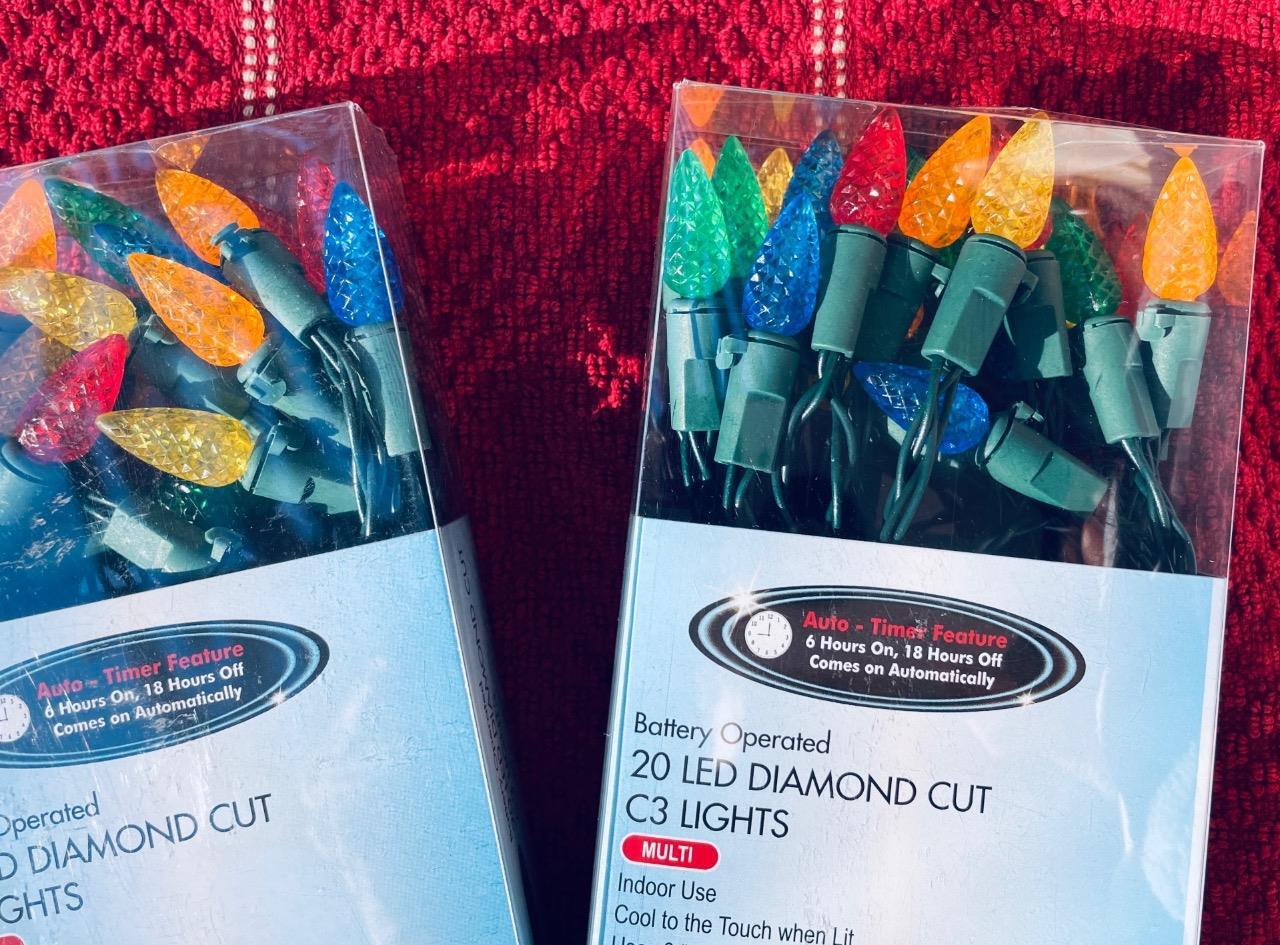 2x Everstar Battery Operated 20 ct LED Diamond Cut C3 Light String TIMER FEATURE