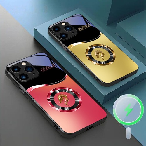Magnetische Handyhülle mit Farbverlauf Drachenmuster Glas für iPhone 16/15/14/13ProMax