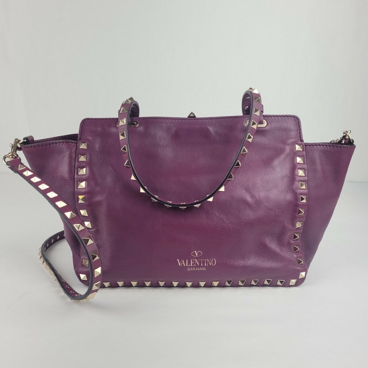 Valentino Purple Leather Rockstud Clutch Pouch