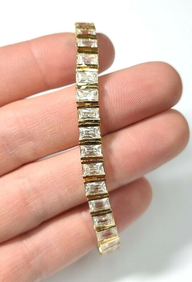 Sterling Silver Gold Plated Rectangular Cut Cubic… - image 3