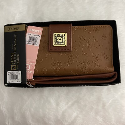 Stone Mountain Wristlet Wallet “Spring Bloom” in Tan/Cognac NEW