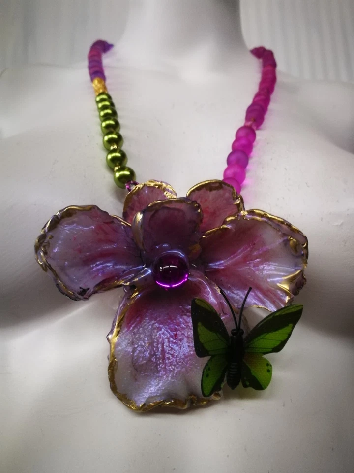 Joyería de Lujo Collar Flor Mujer Colgante Floral Orquídea Mariposa Joyería Foto 4 de 4
